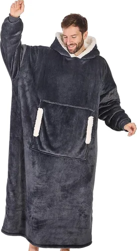 Vista 39 de yescool - Cobija con capucha, sudadera de franela de forro polar sherpa para adultos, mujeres y hombres, talla única