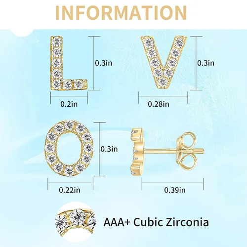 Vista 2 de Letter M Initial Stud Earrings for Girls, 14K Gold Plated Sterling Silver Alphabet Letter Earrings, Post CZ Stud Earrings, Hypoallergenic Earrings