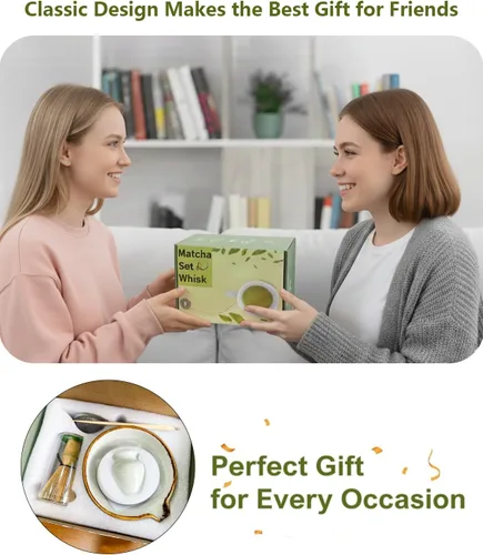 Vista 14 de Juego de batidor de matcha, juego de matcha, kit de matcha, cuenco de matcha con boquilla, cuchara, tamiz, batidor de bambú, soporte de Chasen