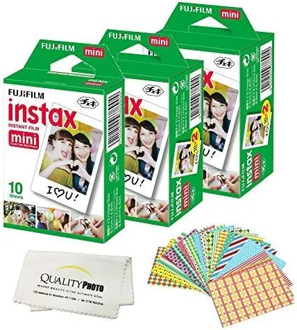 Vista 6 de Fujifilm Película instantánea Instax Mini compatible con cámaras Instax Mini 8/9/11/12, incluye calcomanías de marco y paño de microfibra