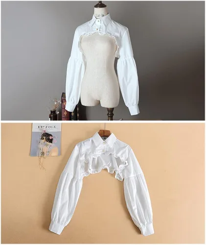 Vista 4 de HZYFPOY Media camisa de manga larga corta corta corta blusa desmontable con cuello de dados para mujer