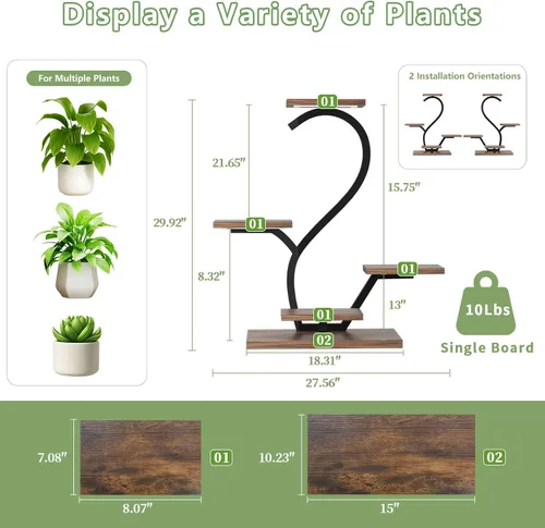Vista 6 de Soporte para plantas de interior con luces de crecimiento - Estante para plantas de interior de 5 niveles, soporte pequeño de 30" para múltiples