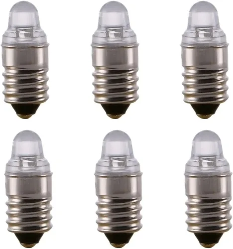 Vista 2 de 5 bombillas LED E10, 3 voltios, bombillas de linterna en miniatura E10, bombillas de repuesto, mini lámparas blancas cálidas 3000 K 3 V