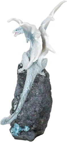Vista 6 de Ebros Gift Fantasía blanca estalactita meteorito basilisco dragón encaramado en cuarzo montaña imitación geoda caverna roca figura con luz nocturna