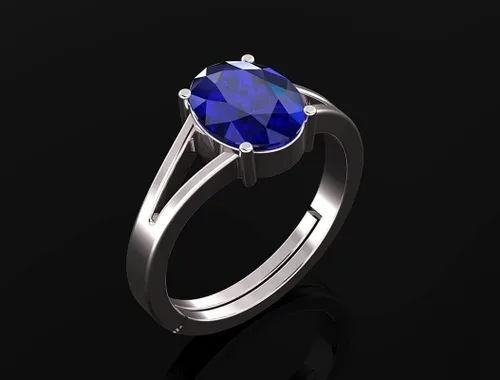 Vista 2 de LMDPRAJAPATIS Anillo ajustable de plata de ley 925 de 7.25 quilates con tallo de zafiro azul oscuro natural de Neelam probado en laboratorio
