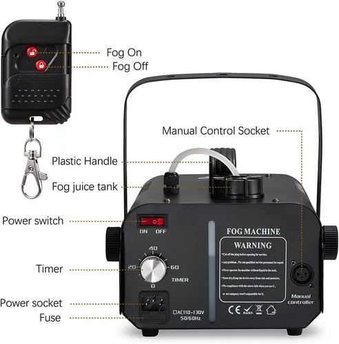 Vista 8 de Máquina de niebla de 1000 W con temporizador, control remoto inalámbrico y control manual, ideal para Halloween, fiestas, actuaciones en escenario