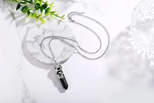Vista 5 de XIANNVXI Collar de cristal con dije de punto envuelto en flores, collares de cristales curativos de Reiki, collares de piedra preciosa de cuarzo