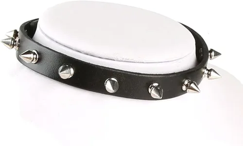 Vista 3 de HZMAN - Collar de gargantilla de cuero con tachuelas de metal, estilo punk, gótico, para hombre y mujer