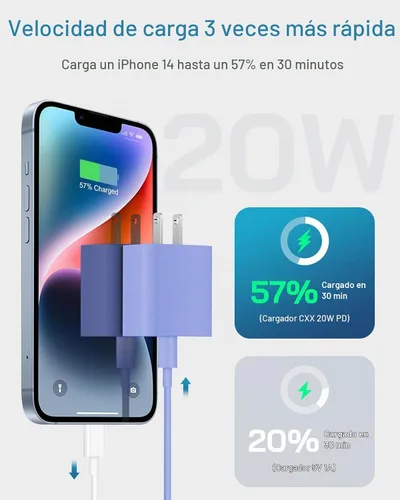 Vista 2 de CXX 20W Fast Charger for iPhone 14/13/12 [3-Pack, MFi Certified] Ultramarine