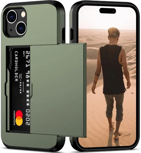 Vista 55 de Nvollnoe Compatible con iPhone 15 Funda con ranura para tarjetas, resistente, protectora de doble capa, a prueba de golpes, ranura oculta