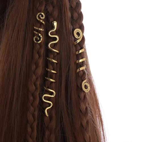 Vista 2 de FRDTLUTHW Joyas doradas de serpiente para trenzas, decoración de cabello de Halloween, accesorios de rastas para mujer (paquete de 6)
