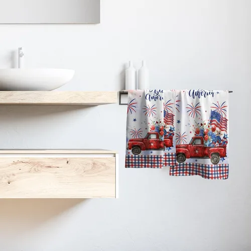 Vista 6 de Giwawa Juego de 2 toallas de mano con diseño de camión americano del 4 de julio, toallas de baño para el Día de la Independencia, suaves