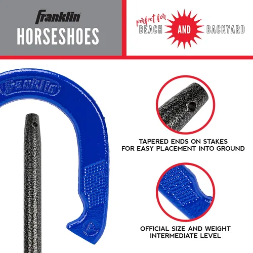 Vista 3 de Franklin Sports Conjunto de Herraduras Intermedio Backyard, Beach + Lawn Play, Forged Scoring Stakes, Weather Resistant Construction, Rain or