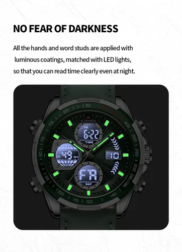Vista 5 de NAVIFORCE Relojes digitales militares para hombre, reloj analógico de cuarzo, resistente al agua, reloj deportivo multifuncional de cuero