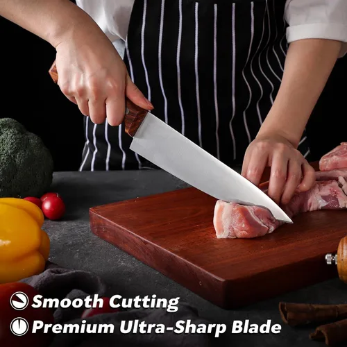 Vista 2 de TAN REN Cuchillo de chef japonés de 8 pulgadas, cuchillo gyuto de acero inoxidable, cuchillo japonés forjado a mano, cuchillos de chef de espiga
