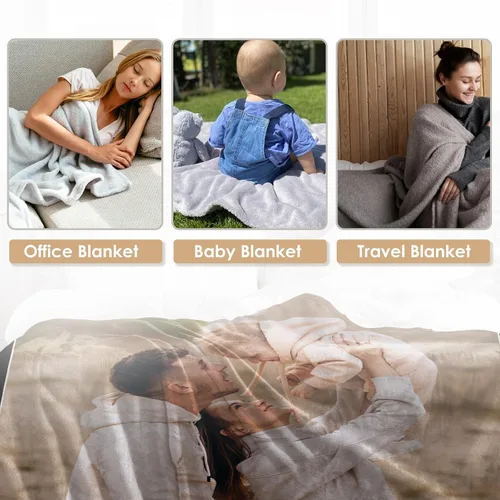 Vista 3 de Manta personalizada con texto fotográfico, manta de franela personalizada, manta personalizada con imagen para bebés, adultos, familiares y amigos