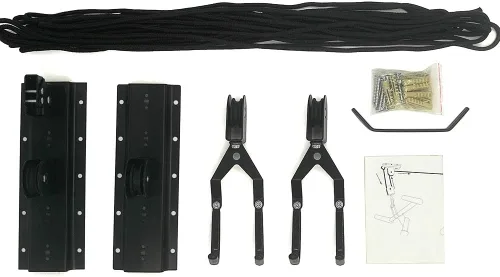 Vista 5 de Ihomepark Elevador de bicicleta para almacenamiento de techo de garaje, elevador de bicicleta de montaña resistente con 3 poleas y cuerda ajustable