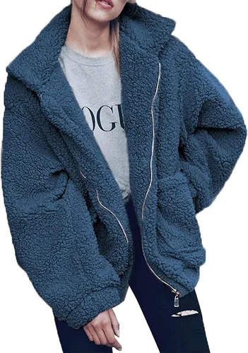 Vista 23 de PRETTYGARDEN - Chaqueta de forro polar Sherpa de gran tamaño para mujer Negro