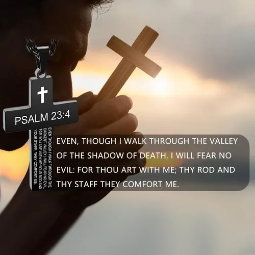 Vista 3 de SKQIR Collar de cruz para hombres con versículo de la Biblia, escritura religiosa cristiana para la primera comunión, colgante de cruz para niños