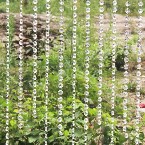 Vista 4 de Beebel - Cuentas de araña de cristal transparente de 19.7 pies, guirnalda de cadena de lámpara para candelabro, prisma, octágono, cadena para boda