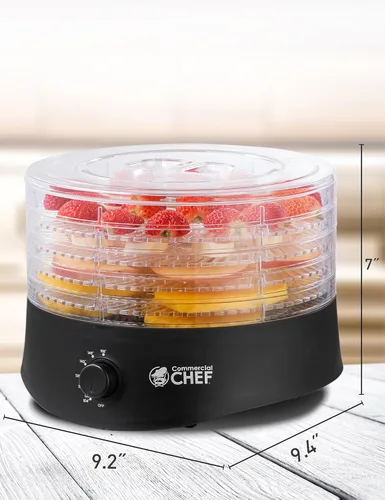 Vista 2 de Commercial Chef Deshidratador de alimentos, cinco bandejas de plástico sin BPA de 9.25 pulgadas, deshidrata y seca carne, frutas, verduras y cecina