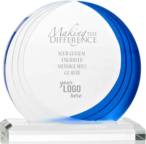 Vista 10 de Awards Trofeo de Acrílico Grabado con Forma de Elipse Puntiaguda de 9" Azul y Blanco - para Empleados - Grabado Personalizado