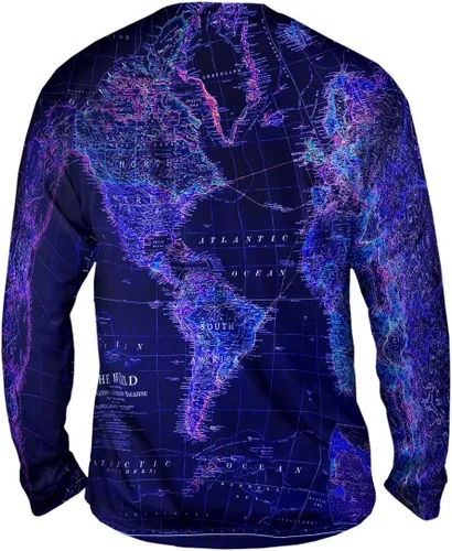Vista 2 de Yizzam - Camiseta de manga larga para hombre con diseño de mapa del mundo