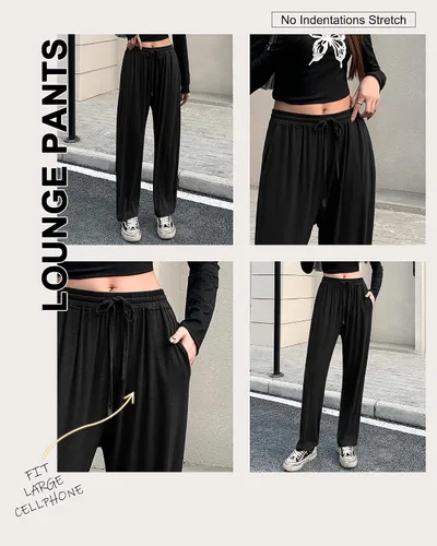 Vista 3 de OLIKEME Pantalones de yoga para mujer, holgados, cómodos, informales, pantalones de pierna ancha, pantalones de entrenamiento ligeros con bolsillos