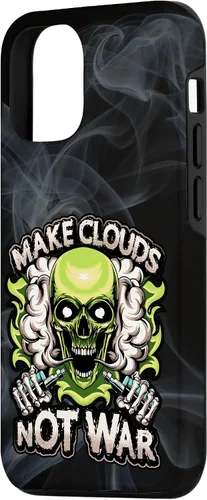 Vista 2 de iPhone 15 Make Clouds Not War Vaping Green Skull Vape Mod Caso