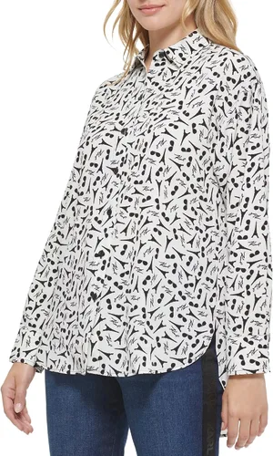 Vista 3 de Karl Lagerfeld Paris Everyday Blouse Woven Long Sleeve Shirts for Women