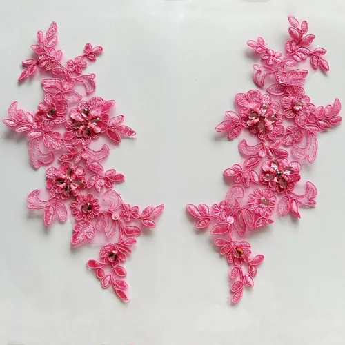 Vista 8 de Parches de tela de encaje fino bordados con diamantes de imitación bordados, decoración de vestido para coser en lentejuelas cuentas, accesorio