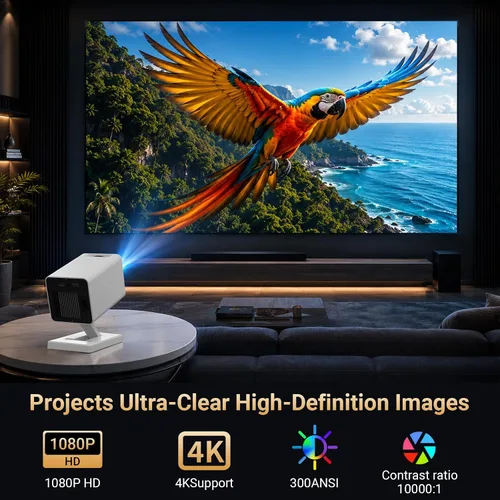 Vista 3 de 【Aplicaciones integradas】Mini proyector con WiFi y Bluetooth, proyector portátil de soporte 1080P 4K, proyector de películas para dormitorio Blanco