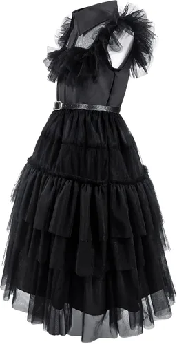 Vista 3 de Disfraz negro para niñas, disfraz de familia negro, disfraz de Halloween, vestido de fiesta para niñas de 4 a 13 años