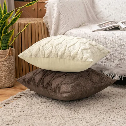 Vista 4 de MIULEE juego de 2 fundas de almohada de lana sintética, bordadas, para sillón, sofá, dormitorio, auto, fundas decorativas