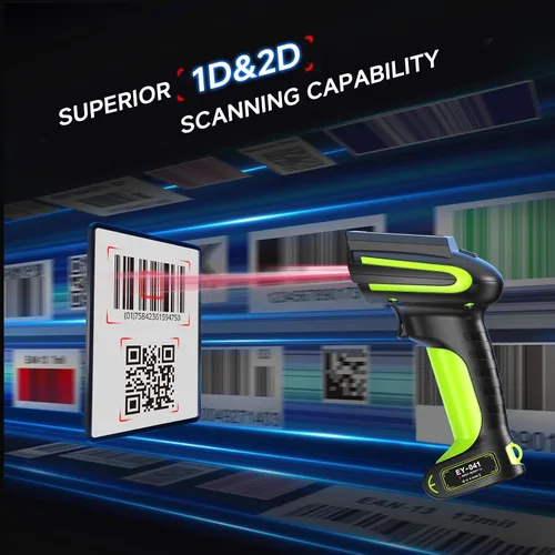 Vista 5 de Eyoyo Escáner de código de barras inalámbrico industrial: escáner Bluetooth impermeable 3 en 1 con base de carga e indicador de batería, lector
