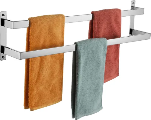 Vista 15 de KOKOSIRI Barras para Toallas de Baño de 2 Niveles Tipo Escalera Dorado Cepillado Rieles para Toallas de 24 Pulgadas Soportes para Toallas Montados