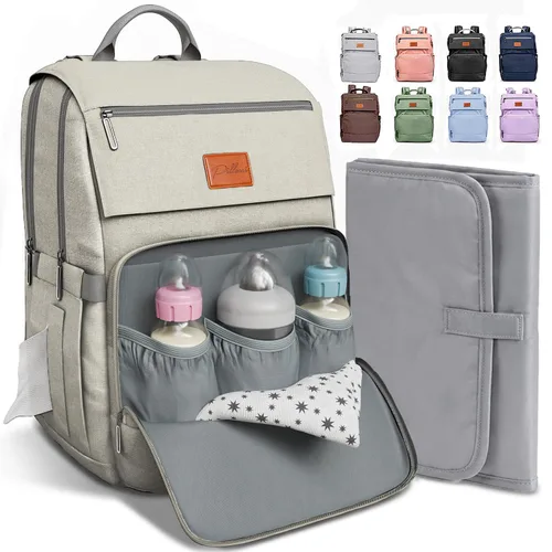 Vista 14 de PILLANI - Mochila grande para llevar pañales de bebé, para viajar, cambiador incluido, producto esencial para recién nacidos, artículos para mamá
