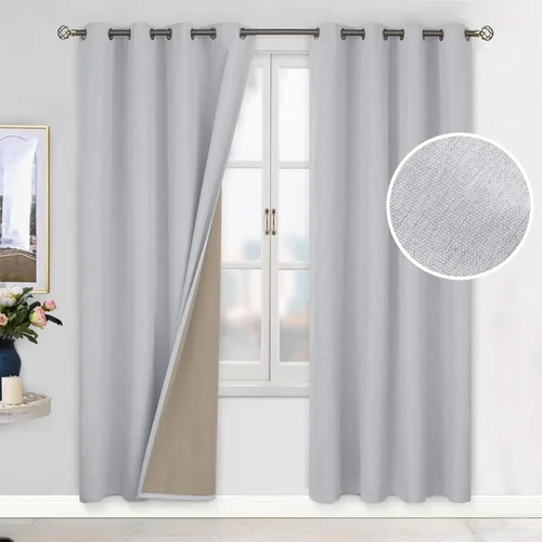 Vista 17 de BGment - Cortinas opacas al 100 % con forro para el dormitorio, cortinas con ojales, con textura de lino, de aislamiento térmico, para la sala