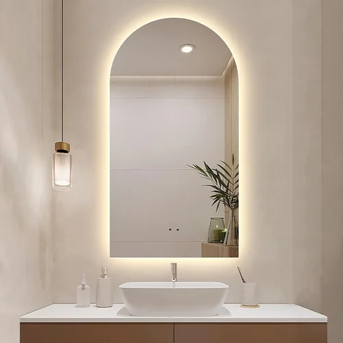 Vista 8 de Espejo de baño de arco irregular con luz LED, 15.7x23.6 in, 15.7x27.6 in, 15.7x31.5 in, 19.7x27.6 in, 19.7x31.5 in, 23.6x35.4 in, espejo de pared