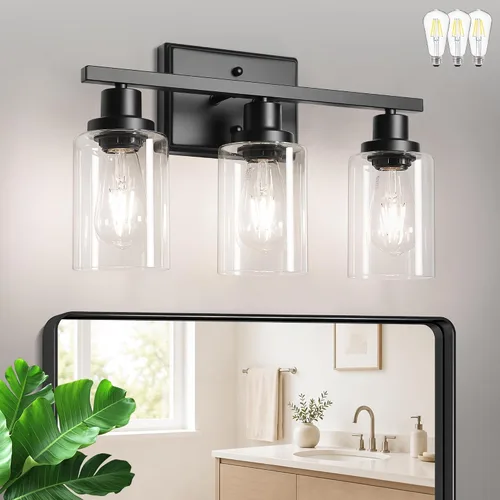 Vista 18 de Ascher Apliques de pared de 2 luces, moderna lámpara de tocador con pantalla de vidrio transparente, lámpara de pared de níquel cepillado