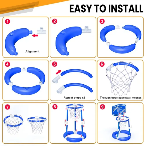 Vista 7 de SpringFlower Aro de baloncesto para piscina con tablero, piscina para niños y adultos, juego de piscina flotante de baloncesto, juguete de piscina
