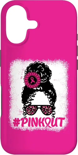 Vista 32 de iPhone 16 desordenado moño desgastado cinta rosa rosa hacia fuera caso cáncer de mama