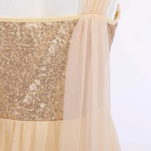 Vista 5 de ODASDO Vestido de danza lírica para adultos disfraz moderno contemporáneo lentejuelas de malla tul alto falda baja ropa de baile de ballet