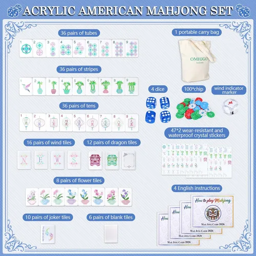Vista 4 de Juego de azulejos Mahjong americanos de 1.2 pulgadas, 4 capas