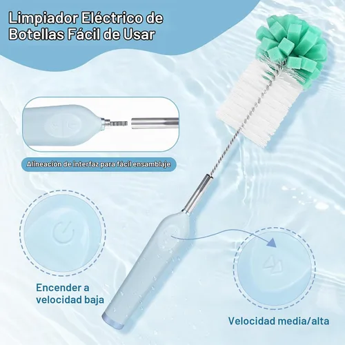 Vista 4 de Limpiador eléctrico de cepillo de botellas con soporte, limpiador automático recargable de botellas de agua con mango de extensión de acero