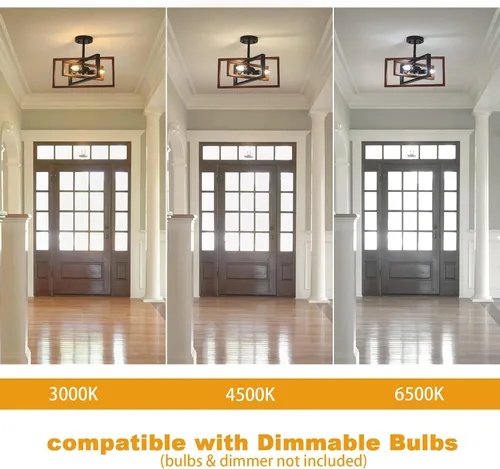 Vista 4 de Lámpara de techo de granja de 3 luces, lámpara de techo industrial de metal semiempotrado para comedor, cocina, entrada, pasillo, acabado