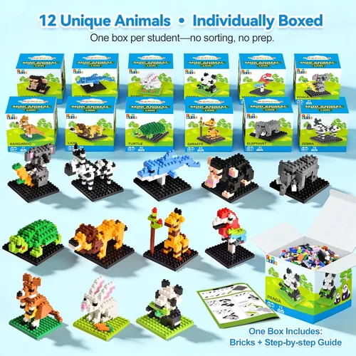 Vista 2 de FUN LITTLE TOYS Recuerdos de fiesta para niños, juegos de bloques de construcción de mini animales, bolsas de regalo para niños, premios de juguetes