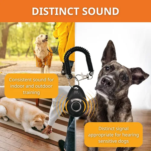 Vista 5 de Clicker de entrenamiento para perros, herramienta de comportamiento de entrenamiento de mascotas con correa de muñeca para perros, gatos