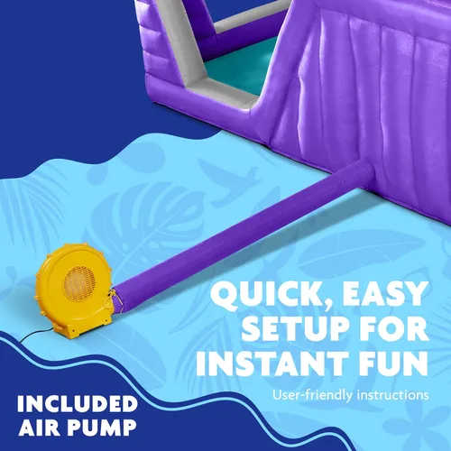 Vista 6 de Sunny & Fun - Parque inflable de cuatro esquinas, resistente para diversión al aire libre, pared de escalada, tobogán y piscina profunda, fácil