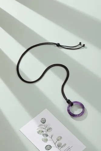 Vista 4 de PESOENTH Collar con colgante de cristal curativo para mujer, cristales de amatista púrpura natural, piedras preciosas de cuarzo, collar de cordón